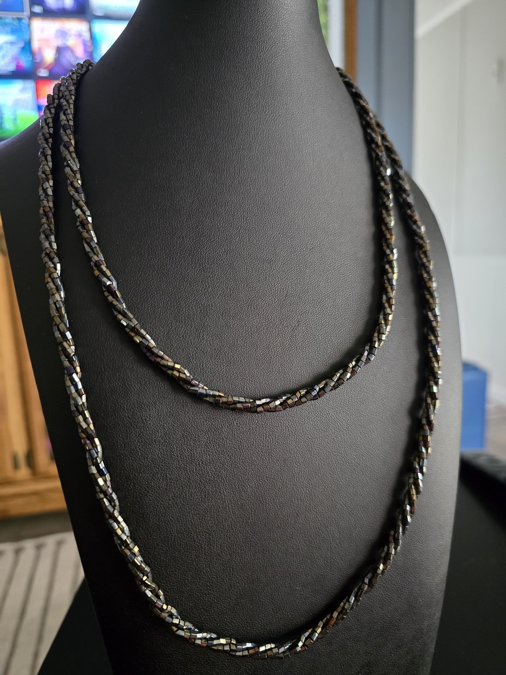 Iridescent Braided Seed Bead Necklace - Double Strand